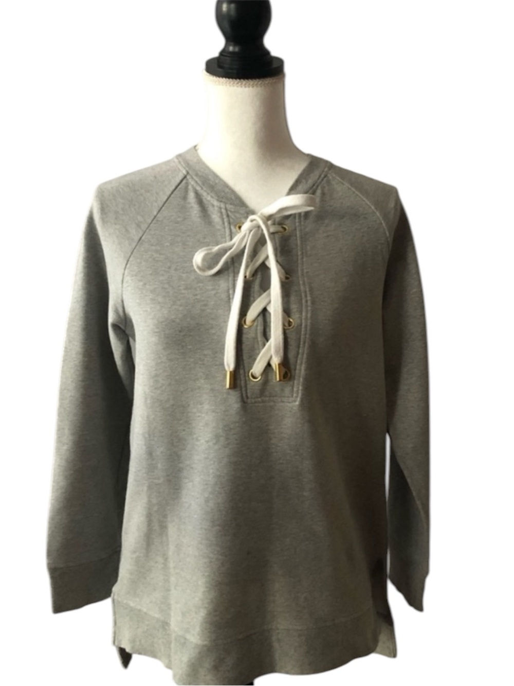 Gloria Vanderbilt Lace-Up Sweatshirt Top Heather Gray Size Medium
